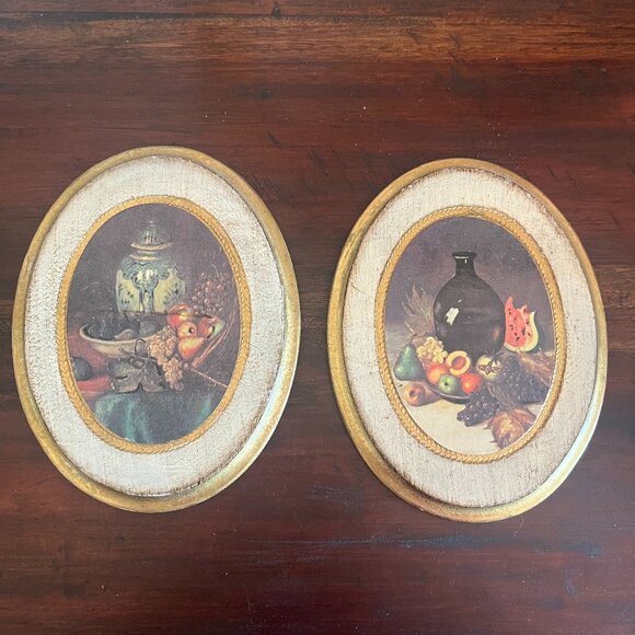 Art | Vintage 2 Oval Gold Gilded Florentine Art Wood Wall Plaques Fruit ...